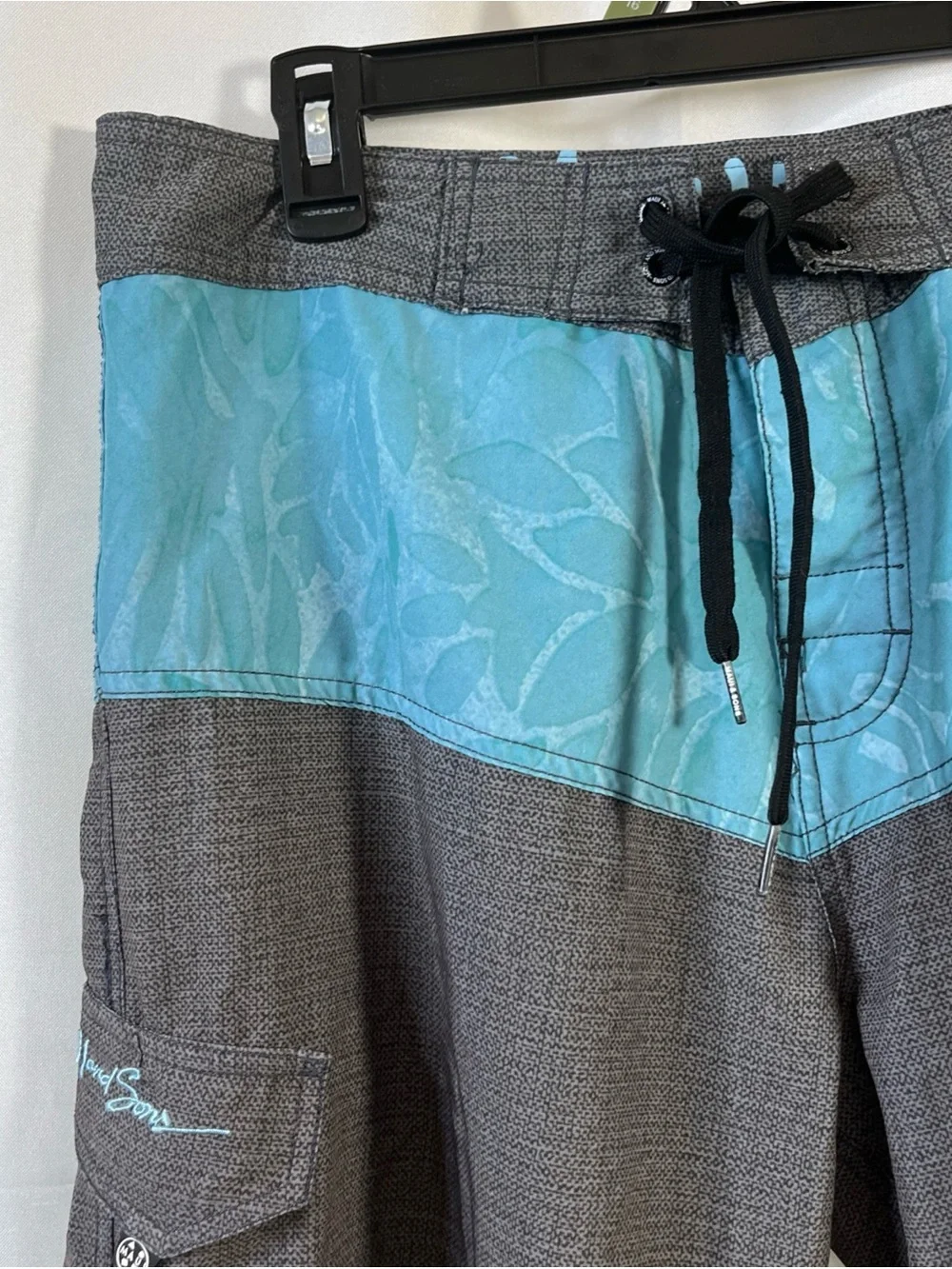 Maui and Sons Colorblock Board Shorts 4 Way Stretch Grey Blue Mens 32